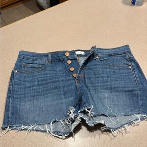 Loft  Dark Blue Denim Shorts with Frayed Hem